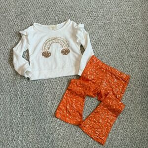 Btween Girls Pumpkin Rainbow Sweatshirt and Flare Leggings Set Size 4